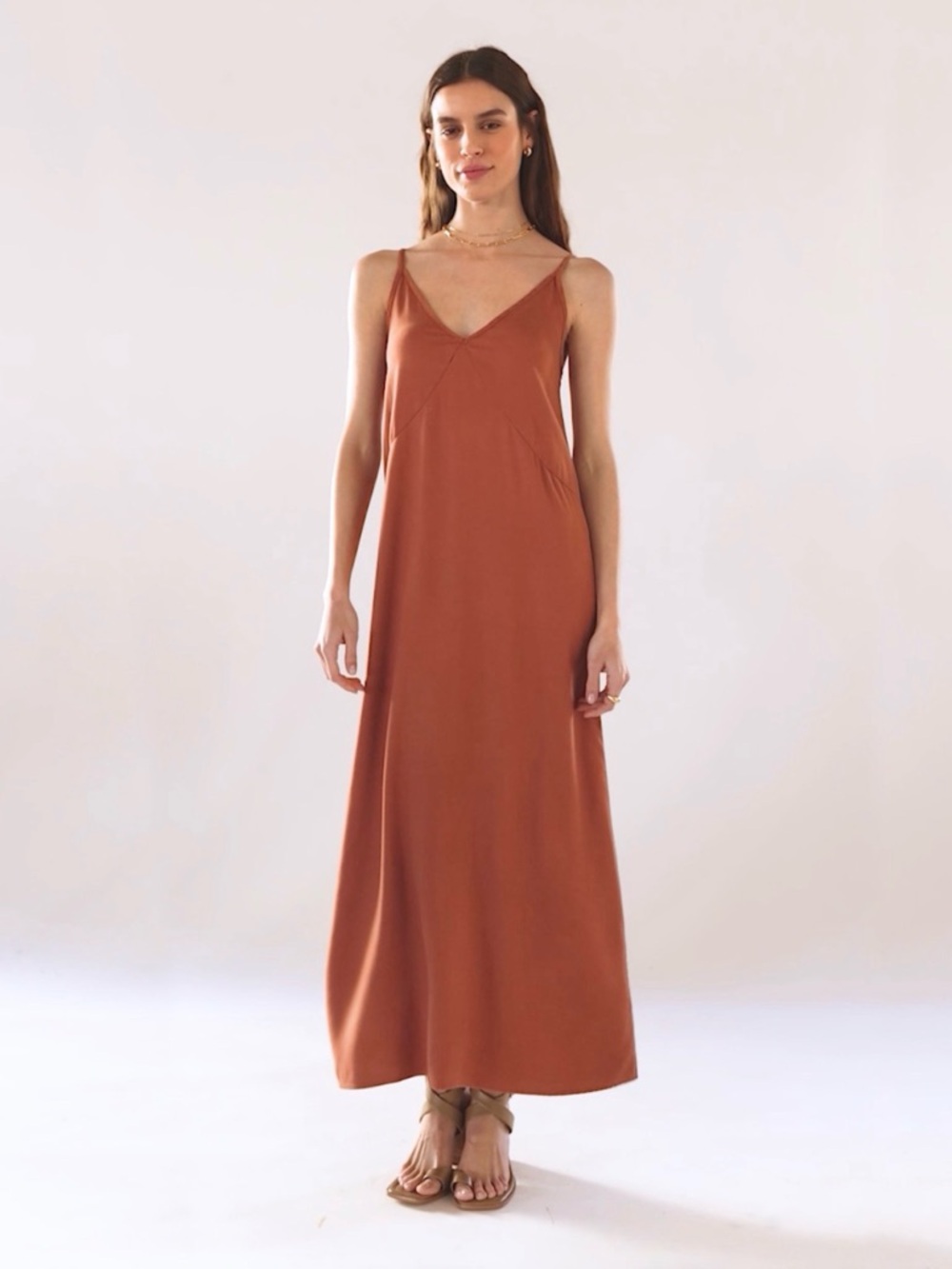 NWOT Quince Vintage Wash Tencel Maxi Slip Dress in Terracotta - Picture 6 of 12